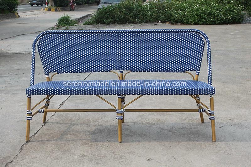 Outdoor Synthetic Rattan Furniture French Bistro Bench Chair for Cafe