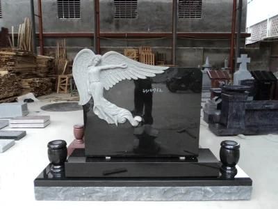 Hand Carved Granite Tombstone Govestone Marble Angel Headstone with Vase