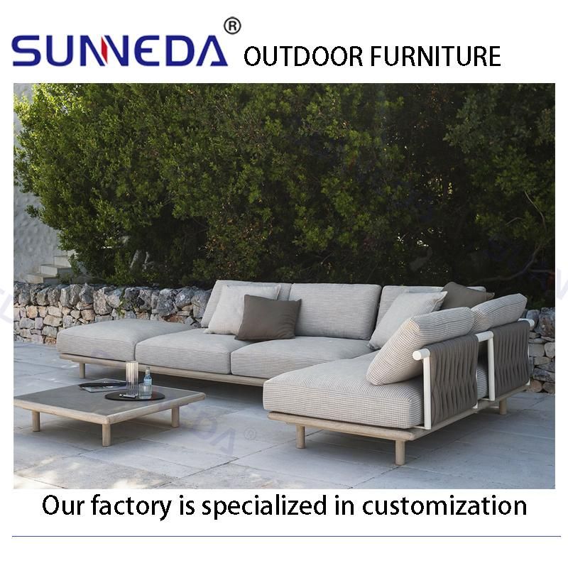 with Waterproof & Back Cushion Aluminum L Shape Garden Sofa Set for Home