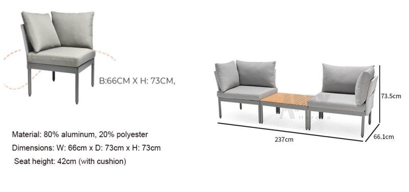 Modern High Quality Outdoor Garden Furniture Set Aluminum Sofa Wholesale