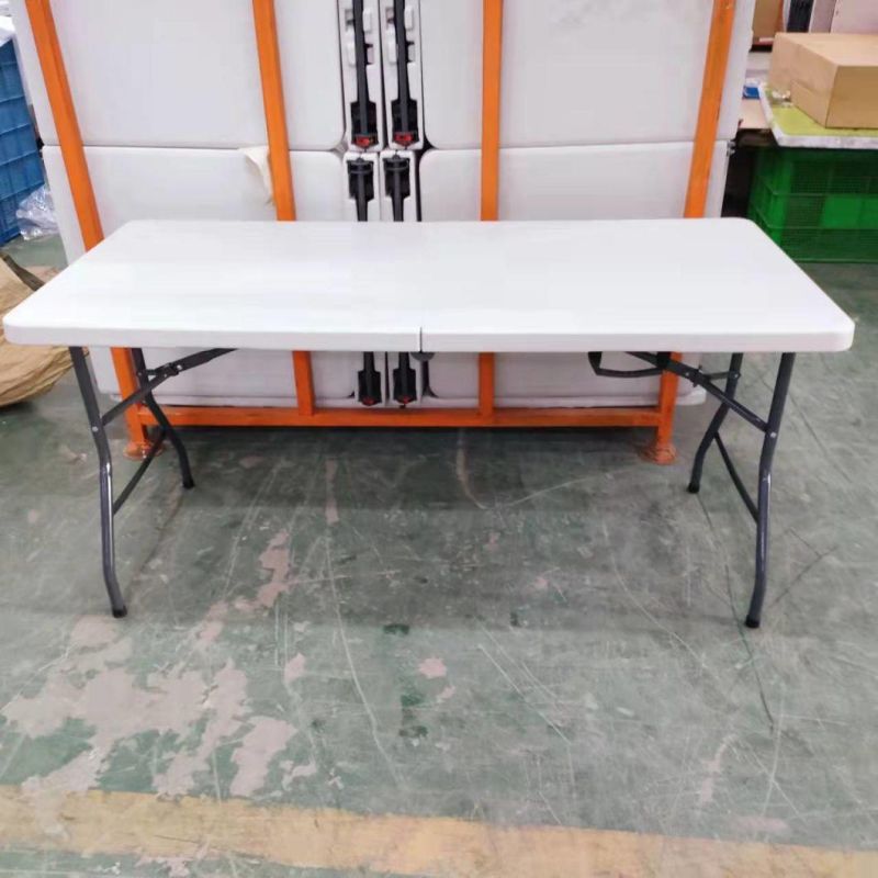 70 Inches off White with Grey Steel Lets in Barbecue 5FT Folding in Half Table in HDPE with Steel Frame Dining restaurant Easy Storage Foldable Table