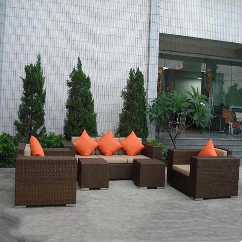 Poly Wooden Armrest Rattan Outdoor Sectional Sofa Industrial Furniture