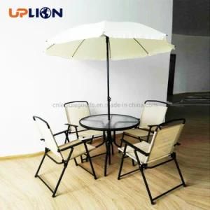 Uplion Quality Metal Foldling Table and Chair with Umbrella Garden Villa Patio Furniture Set