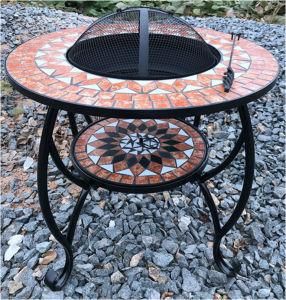 Terracotta Mosaic Fire Pit Table Including BBQ Grill 70cm Ceramic