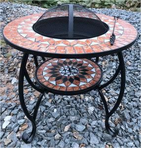 Terracotta Mosaic Fire Pit Table Including BBQ Grill 70cm Ceramic