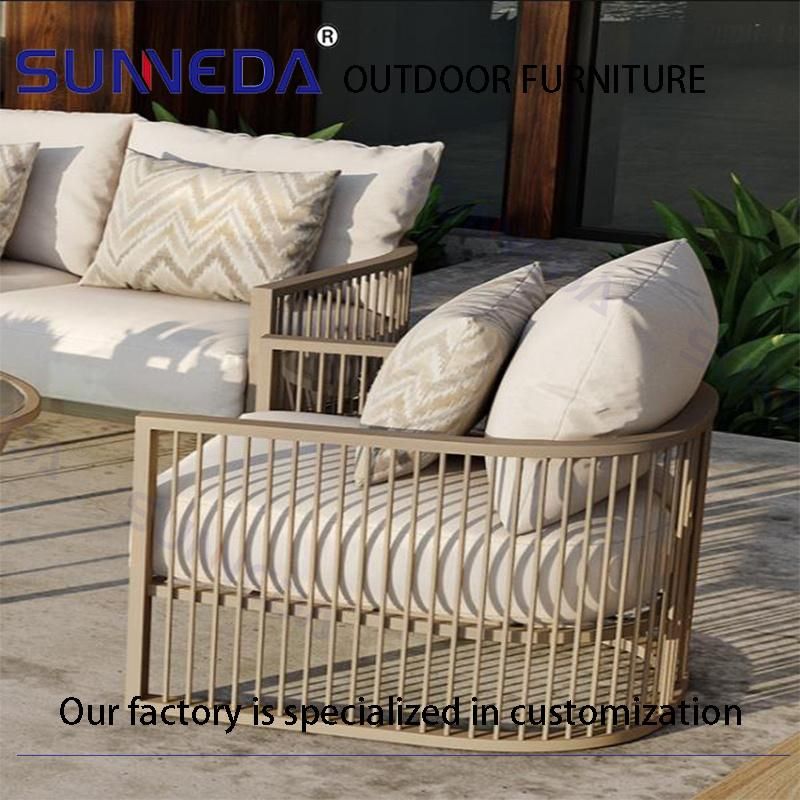 Modern Aluminum Frame Love Chairs with End Tables and Benches with Tarpaulin Cushions