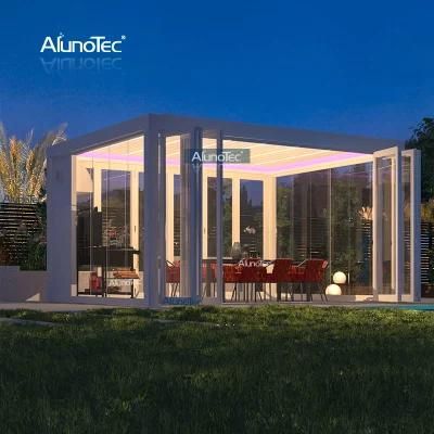 AlunoTec Motorized Louver Pavilion Gazebo Outdoor Garden Luxury Pergola Bioclimatica Retractil with Zip Screen