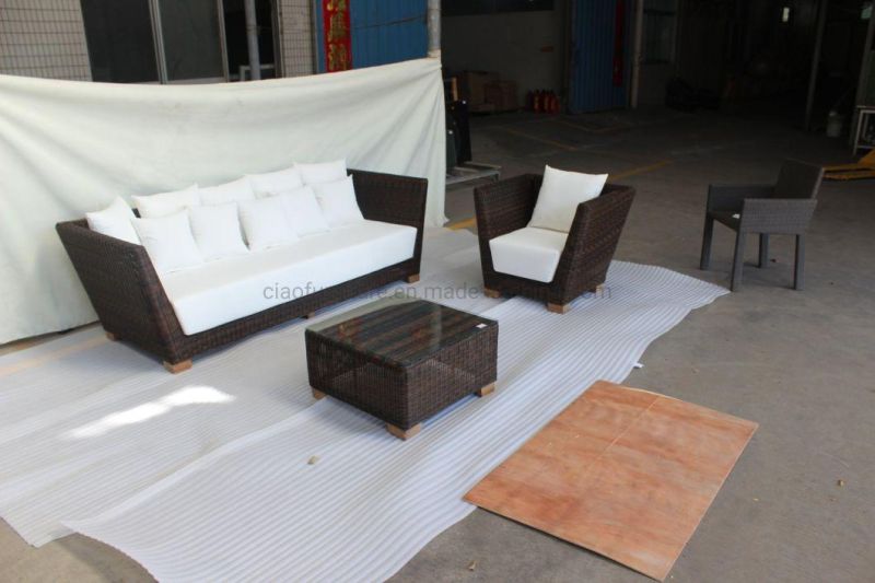 Leisure Comfortable Rattan Sofa Set Outdoor Furniture with Teakwood Leg