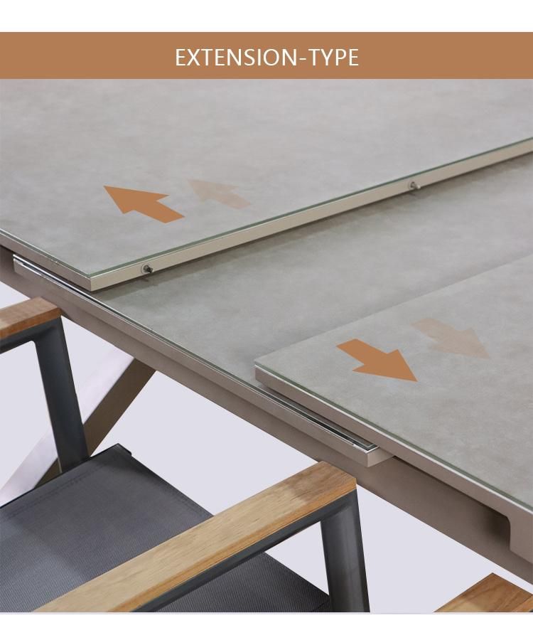 Ceramic Glass Hotel OEM Foshan Garden Furnitures Stretch Dining Table Set Hot Sale