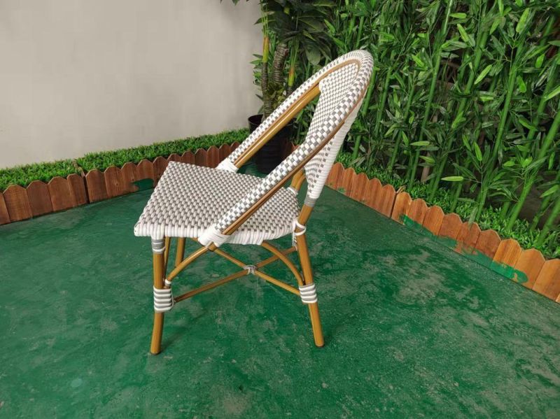 French Style Aluminum PE Rattan Dining Chair for Restaurant Cafe Stackable Bistro Outdoor Chair