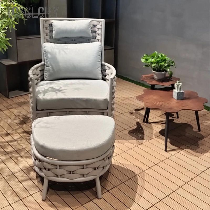 Modern Outdoor Leisure Garden Patio Hotel Home Furniture Rope Lounge Sofa with Pedal and Side Table