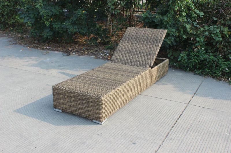 Aluminium Chaise Lounger with Cushion Leisure Lounger Adjustable PE Rattan Resistant Lounger