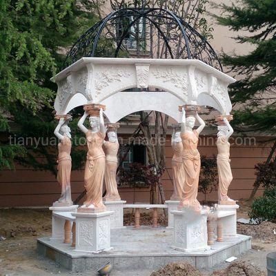 Beautiful Hand Carved Statue Column Garden Pavilion Stone Marble Gazebo