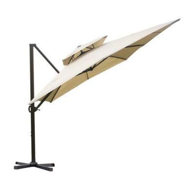 Abba Patio 9 by 12-Feet Rectangular Offset Cantilever Umbrella Dual Wind Vent Patio Hanging Umbrella with Cross Base, Beige