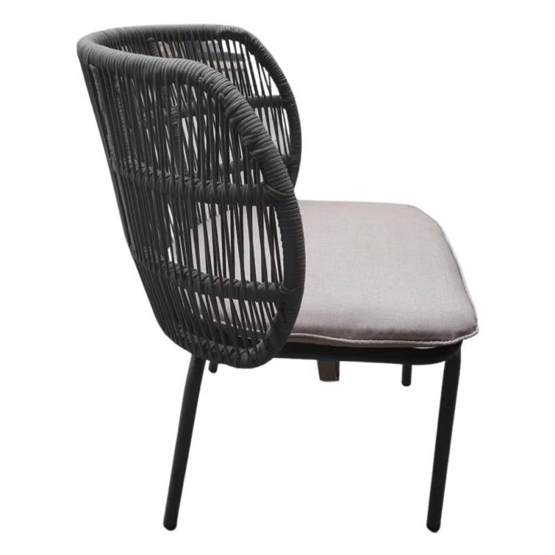 New Style Grey Color PE Rattan Back with Fabric Seat Metal Rest Chair