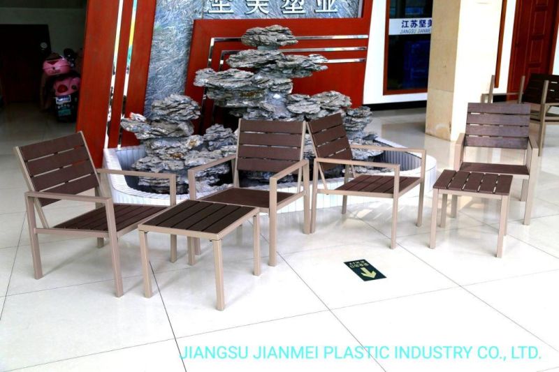 Wood Grain PE Steel Frame Patio Convertation Sofa Set