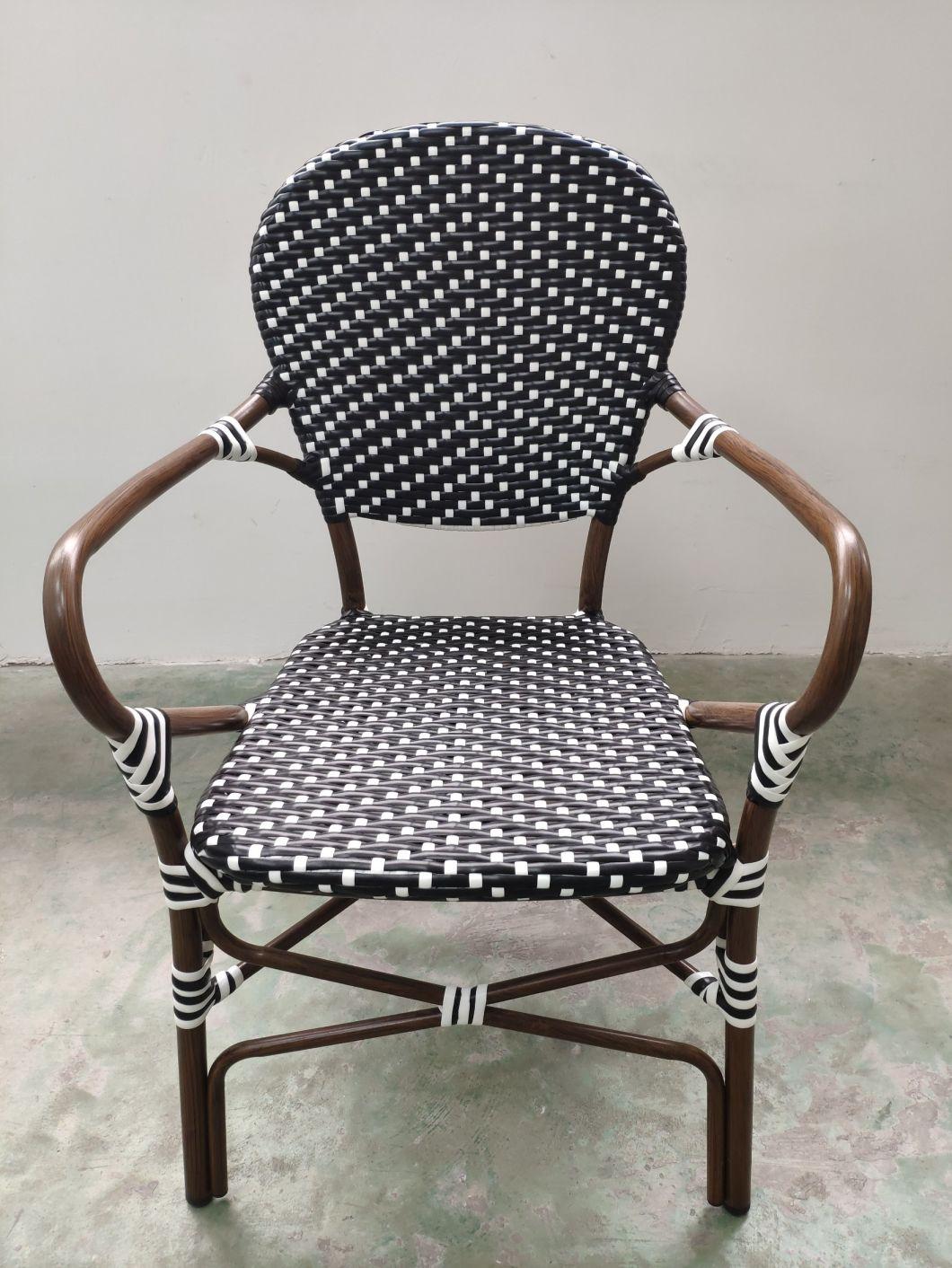 Factory Supply French Style Stackable Cafe Bar Outdoor Restaurant Rattan Garden Furniture