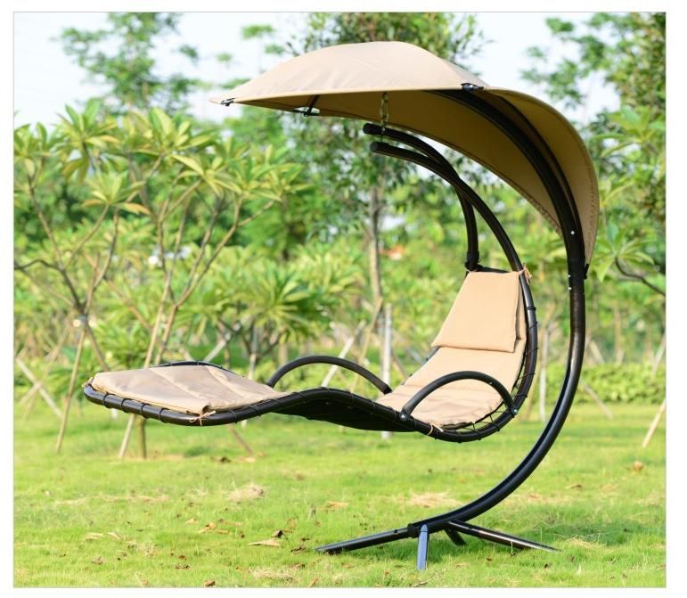 Island Umbrella Island Retreat Hanging Lounge with Shade Canopy, Khaki Garden Swing Chair