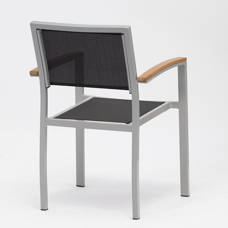 Fashion Trend Mesh Metal Garden Chairs Outdoor Furniture with Wood Armrest
