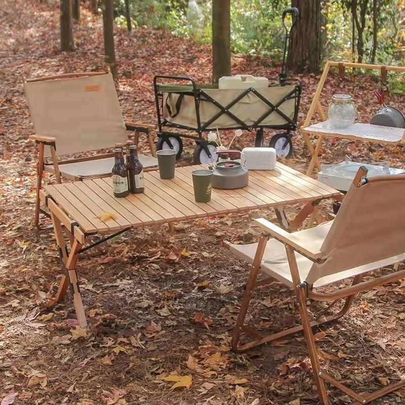 Simple Outdoor Furniture Garden Seaside Camping Folding Easy to Carry Solid Wood Table