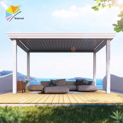 DIY Motorized Waterproof Louver Roof Aluminum Pergola with LED Lights for Outdoor