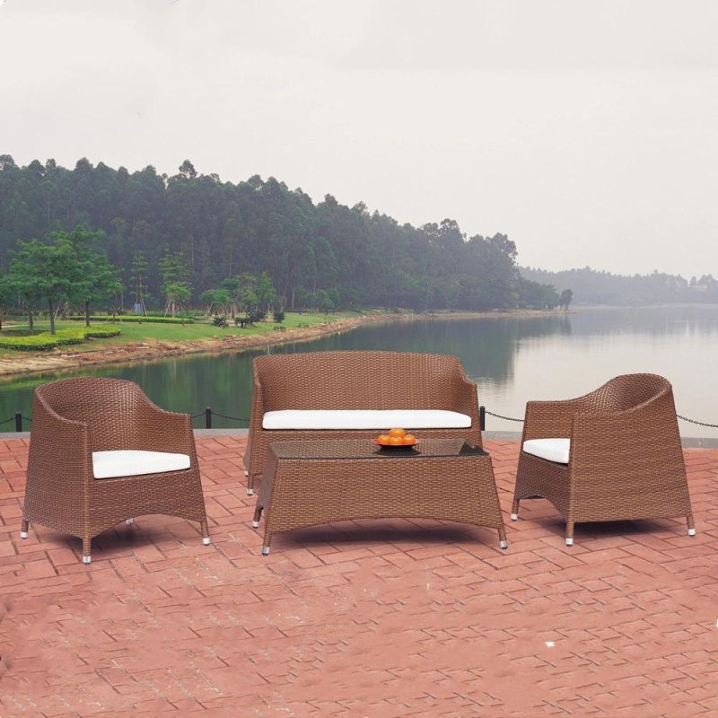 Poly Wooden Armrest Rattan Outdoor Sectional Sofa Industrial Furniture