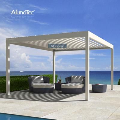 AlunoTec Wall Mounted Design Covered Roof Motorized Gazebo Price Adjustable Pergola Dining Area for Outdoor Living