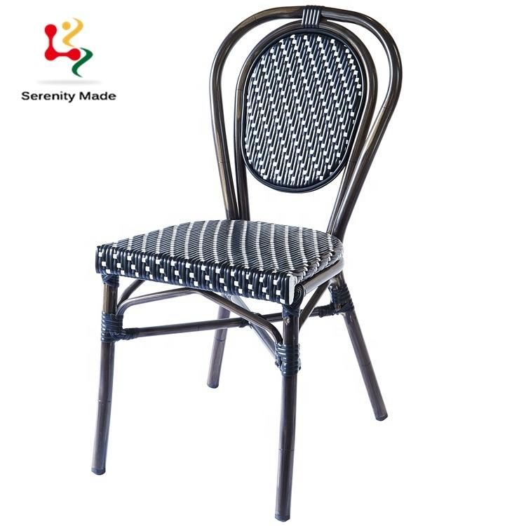 New Cafe Furniture Stackable Outdoor Dining Chair for Restaurant Coffee Shop Aluminum PE Rattan Bistro Chair