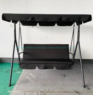 Black Outdoor Three-Person Lotus Leaf Straight Tube Swing Chair