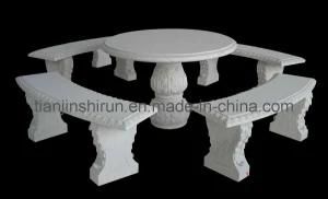White Marble Table and Bench Set (XF-4369)