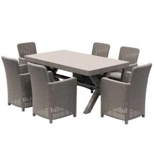 7PCS Outdoor Furniture Plastic Waterproof Garden Rattan Wicker Dining Table Set