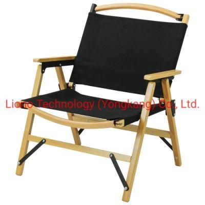 Hot Sale Portable Recliner Canvas Foldable Camping Wood Chair with Armrest