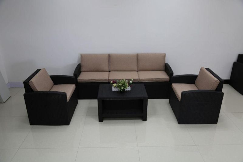 5 Seat Lenon Color Resin Rattan Injection Sofa