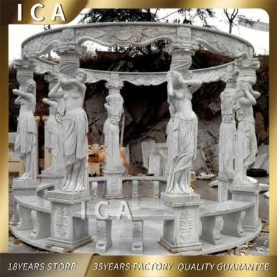 Outdoor Marble Statue Garden Gazebo with Antique Stone Sculpture