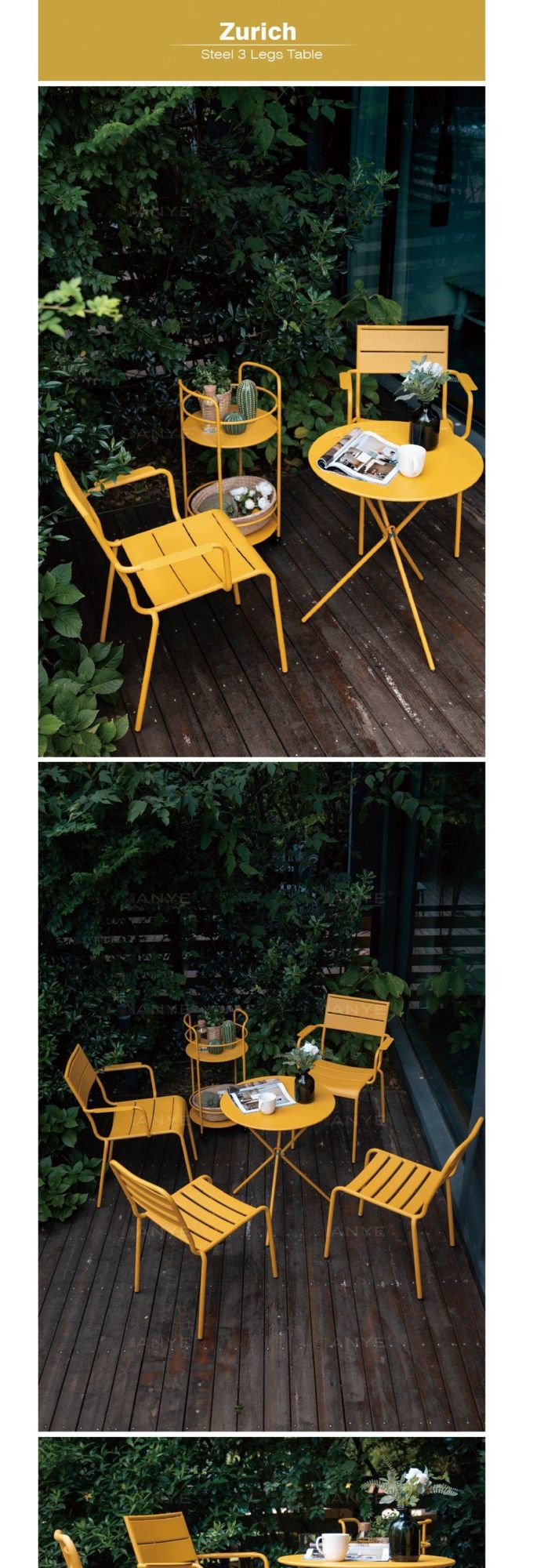 Outdoor Modern Backyard Furniture Rust Resistant Steel 3 Leg Tea Table Yellow Round Table