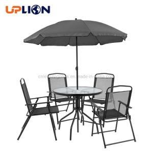 Garden Furniture Uplion 6 Piece Black Patio Garden Set with Umbrella Table and Set of 4 Folding Chairs