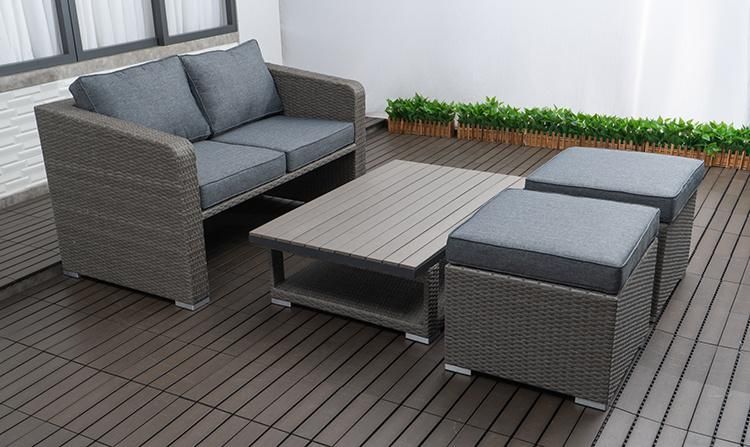 4PCS Garden Sofa Set Rattan Outdoor Furniture with Adjustable Table
