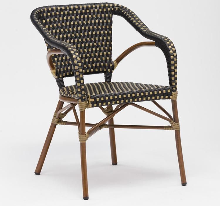 Popular Rattan Outdoor Bistro Modern Cane Webbing Lounge Chair French Outdoor Dining