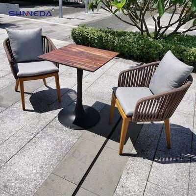 Modern Leisure Ways Stackable Garden Line Aluminum Rope Woven Outdoor Restaurant Chair Set