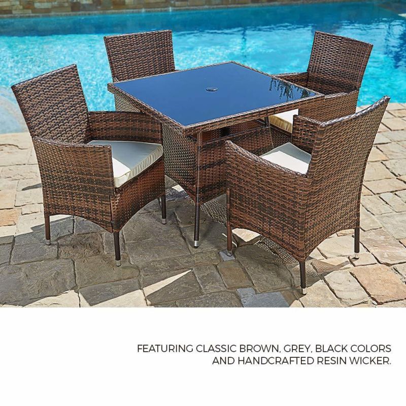 5 PCS Wicker Dining Set, UV Resistant Kd Rattan Furniture Sets, Rattan Garden Furniture Sets with 4 Chairs and 1 Table