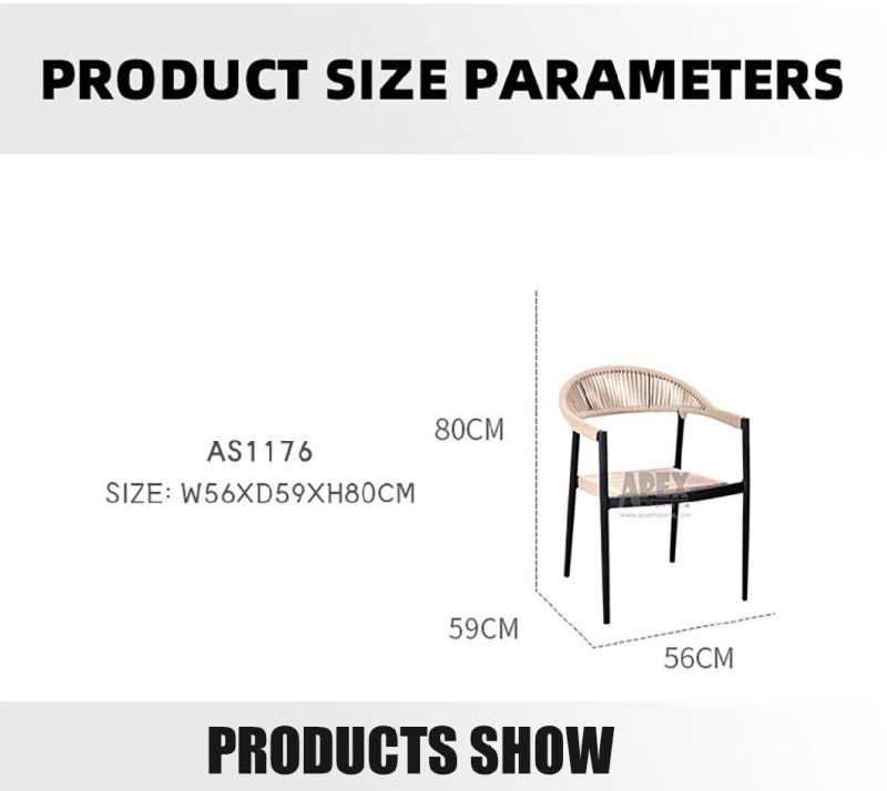 New Trend Outdoor Aluminum Armrest Garden Rope Dining Chair