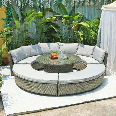 Outdoor Patio Furniture Rattan Weaving Sofa Set with Cushion Rattan Wicker Glass Top Coffee Table