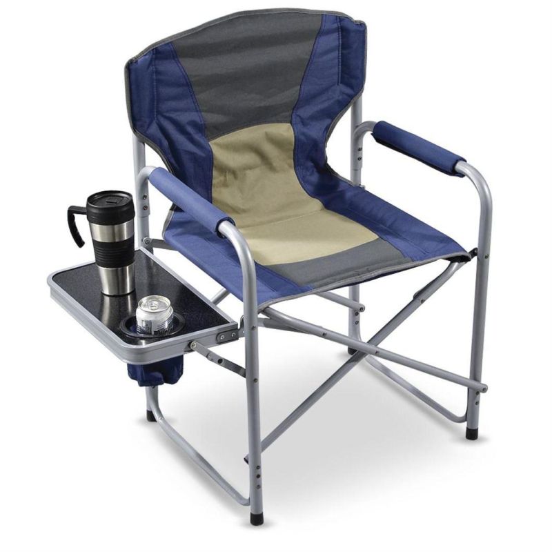 Hot Sell High Quality Stylish Camping Full Back Director′s Chair, Folding Chair with Side Table for Cup