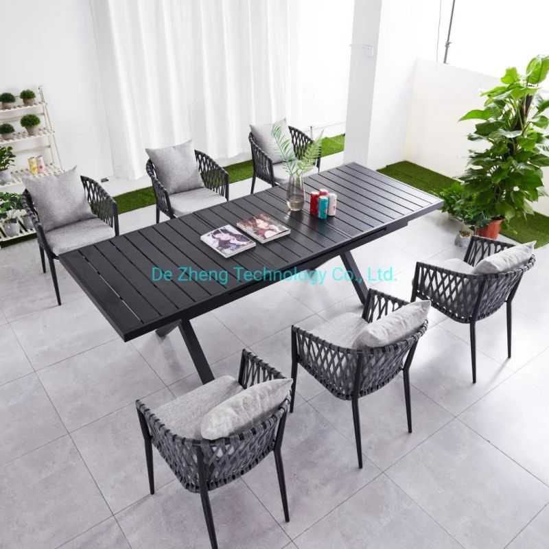 Affordable Outdoor Restaurant Furniture Extendable Table Plastic Wood Dining Table Set