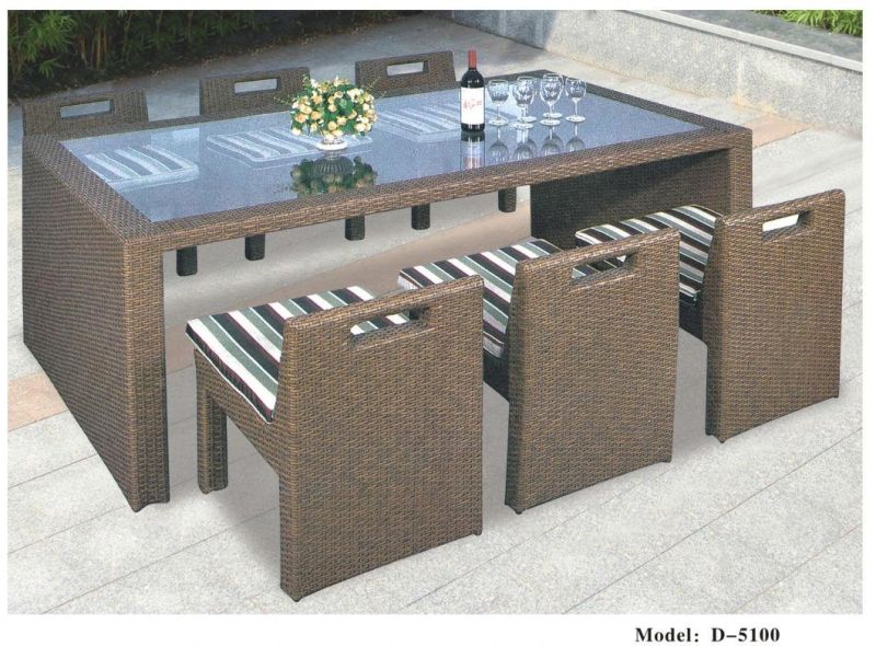 Stability Construction Outdoor Rattan Furniture Sets in 7PCS, Wicker Garden Furniture Suitable for The Beach and Swimming Pool, Rattan Dining Table with Chairs