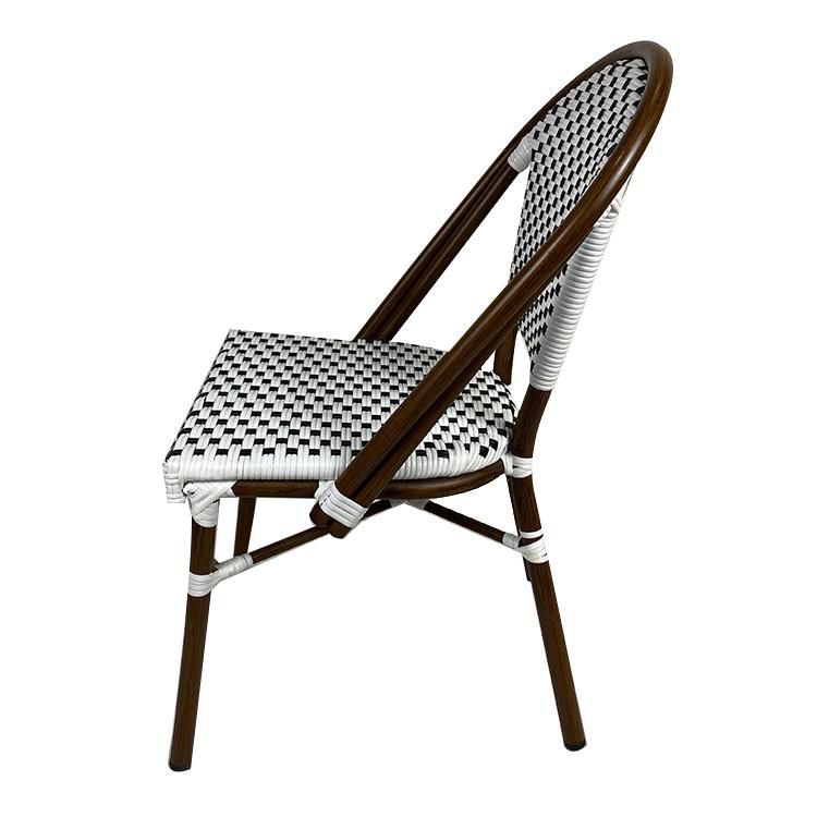 Restaurant Outdoor High Back Leaf Rattan Chair Metal Legs Aluminium Garden Furniture