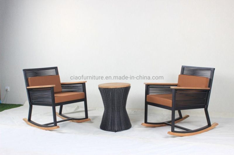 Balcony Garden Teakwood Arm Rocking Chair Coffee Set Outdoor Furniture