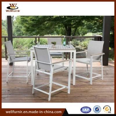 2018 Well Furnir Sling Outdoor Aluminum Furniture Resin Wood 5 Chair Set with Table