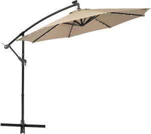LED Light Solar Powered Garden Umbrella Offset Hanging Cantilever Parasol Umbrella