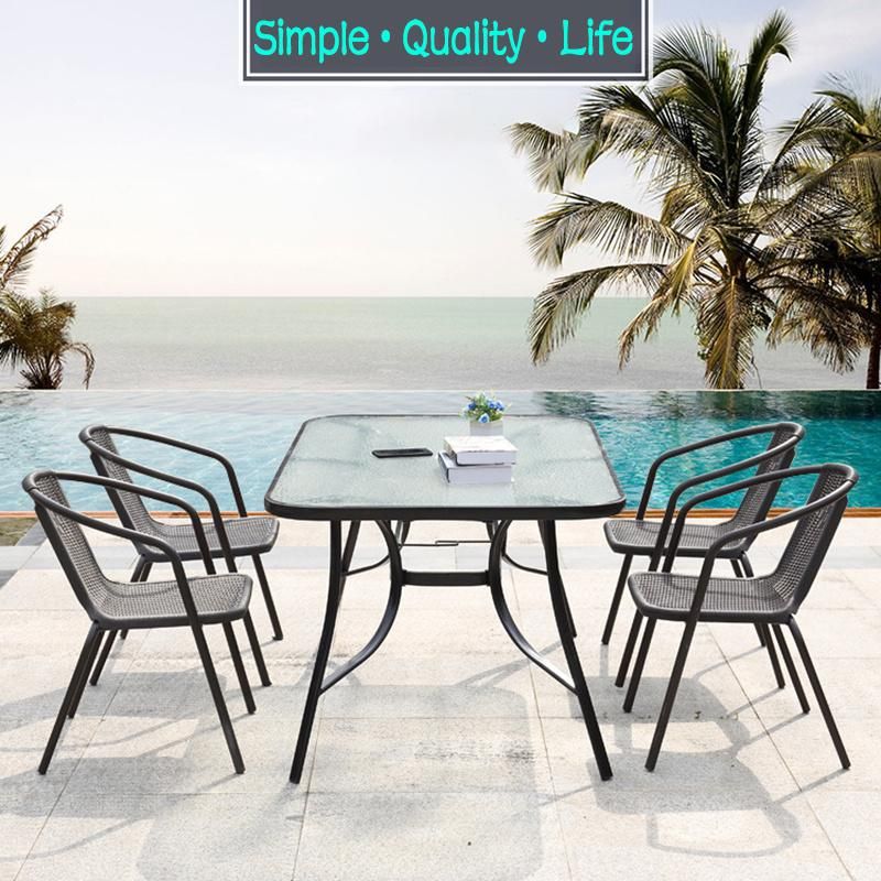 China Wholesale Garden Metal Outdoor Furniture Patio/Lounge Room/Sofa End Side Table Steel Frame Tempered Glass Round Table for Home Furniture